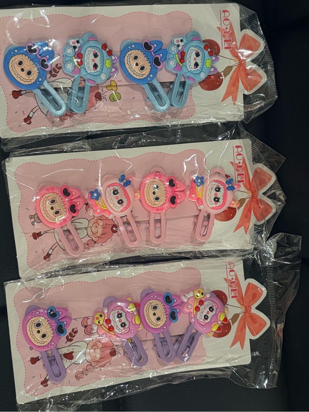 Kids Character Hair Clips - Pink, Blue, Purple (Set of 3)